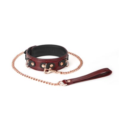 Шкіряний нашийник з повідцем Liebe Seele Wine Red Collar and Leash, 3 кільця для кріплення SO9451 фото