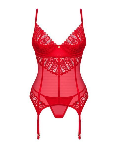 Комплект корсет и стринги Obsessive Ingridia corset & thong XS/S, красный SO9028 фото