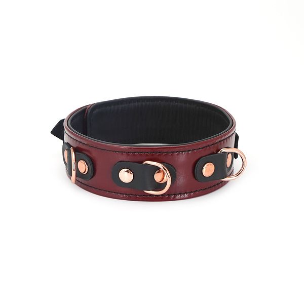 Шкіряний нашийник з повідцем Liebe Seele Wine Red Collar and Leash, 3 кільця для кріплення SO9451 фото