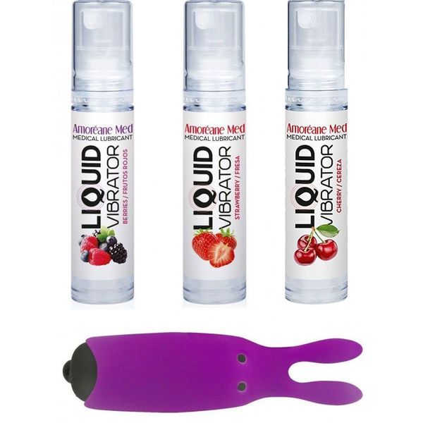 Set of 3 stimulating lubricant flavors Amoreane Med (3×10ml) and Adrien Lastic Purple vibrating bullet