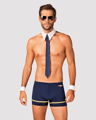 Pilot erotic costume Obsessive Pilotman set 2XL/3XL, boxers, cuffs, collar with tie, glasses