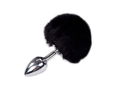 Alive Fluffy Plug S Black Metal Rabbit Tail Anal Plug, diameter 2.8cm