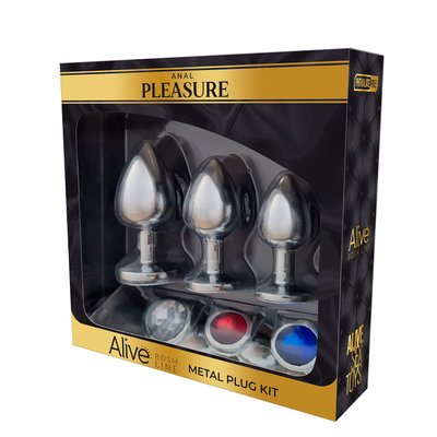 Alive Metal Plug Kit, set of metallic anal plugs, diameter 3.2cm / 3.5cm / 4.1cm