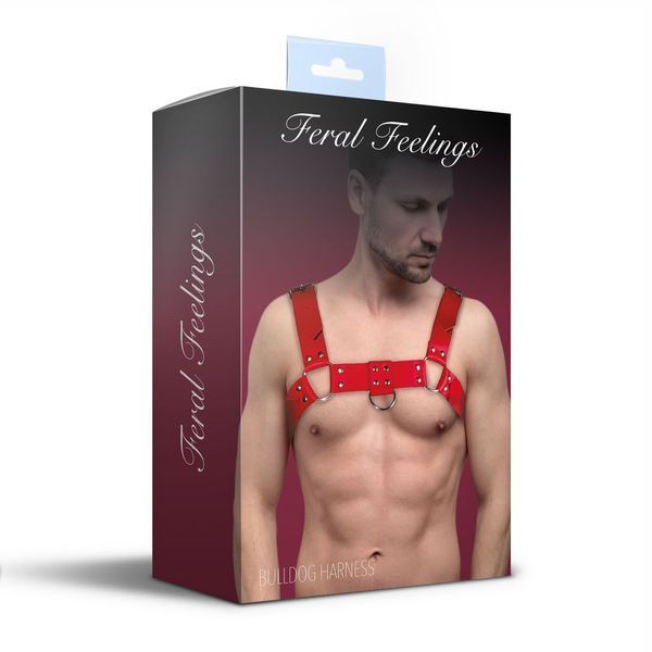 Чоловіча портупея на груди з натуральної шкіри Feral Feelings - Bulldog Harness Red SO9413 фото