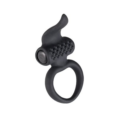 Adrien Lastic Lingus Black Vibrating Cock Ring with tongue and brush for clitoral stimulation