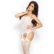 Passion BS008 white bodystocking, jumpsuit, imitation stockings and belt, White
