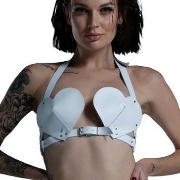 Ліф Серце з натуральної шкіри Feral Feelings - Hearts Bra White SO9415 фото
