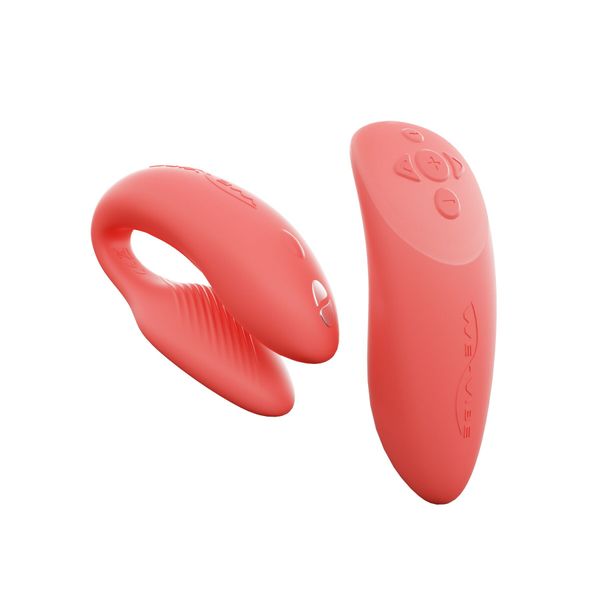 Smart couple's vibrator We-Vibe Chorus Crave Coral, touch-sensitive vibration control via remote squeeze