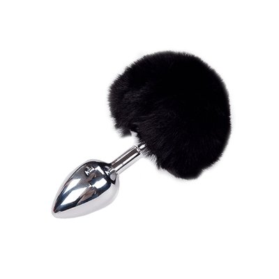 Alive Fluffy Plug M Black Metal Rabbit Tail Anal Plug, diameter 3.4cm