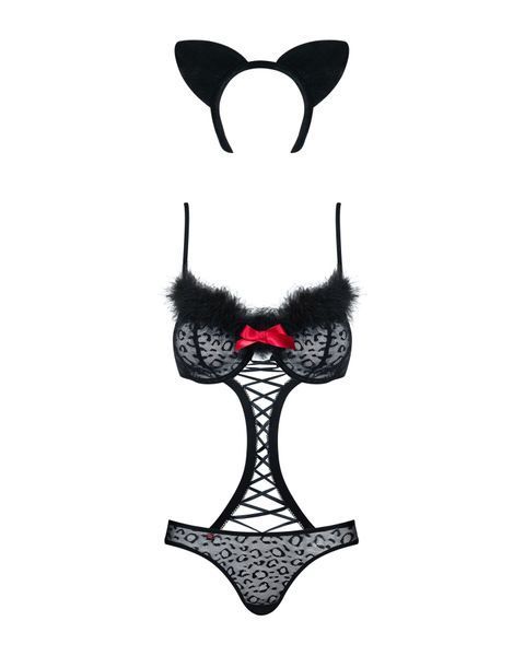 Obsessive Gepardina 3-Piece Cheetah Costume, Black, Fur Trim, Monokini