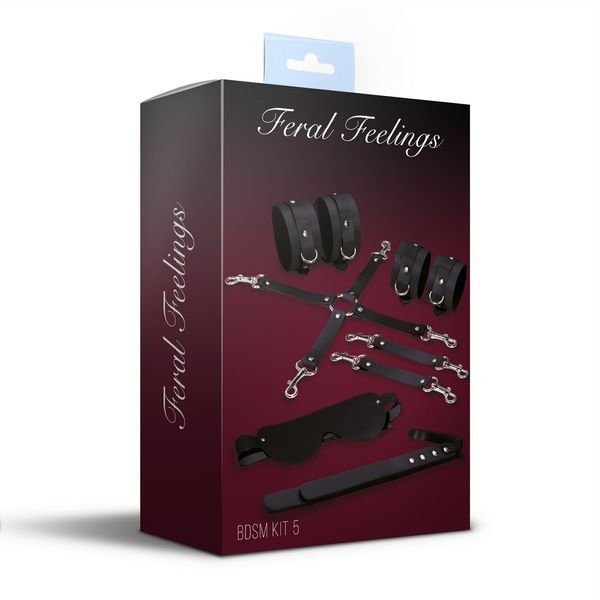 Набір Feral Feelings BDSM Kit 5 Black, наручники, поножі, хрестовина, маска, падл SO8272 фото