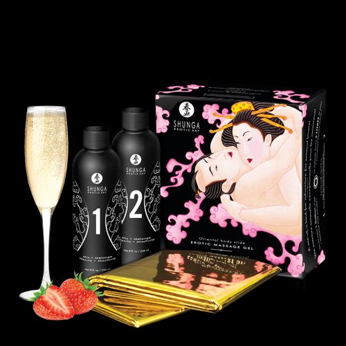 Shunga Oriental Body-to-Body NURU Massage Gel – Sparkling Strawberry Wine plus sheet