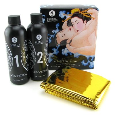 Shunga Oriental Body-to-Body NURU Massage Gel - Exotic Fruits (2 x 225ml) plus sheet