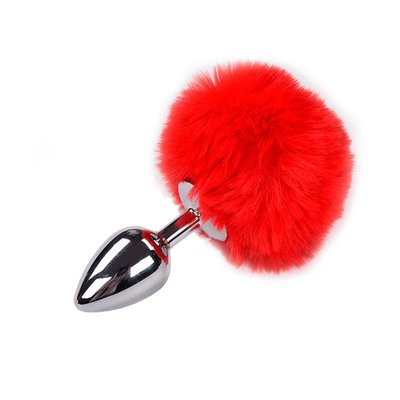 Alive Fluffy Plug M Red Metal Rabbit Tail Anal Plug, diameter 3.4cm