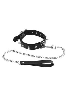 Fetish Tentation Spikes and Leash collar with spikes and leash, faux leather