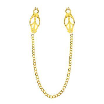 Feral Feelings Clover Nipple Clamps with Chain, Gold/White