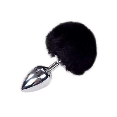 Alive Fluffy Plug L Black Metal Rabbit Tail Anal Plug, diameter 3.9cm