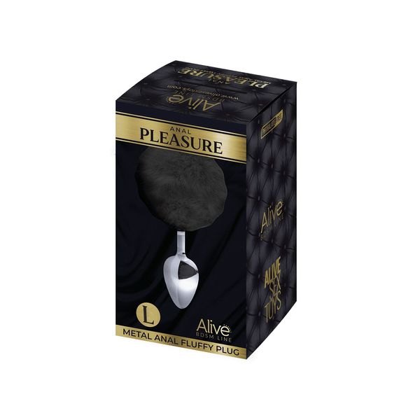 Alive Fluffy Plug L Black Metal Rabbit Tail Anal Plug, diameter 3.9cm