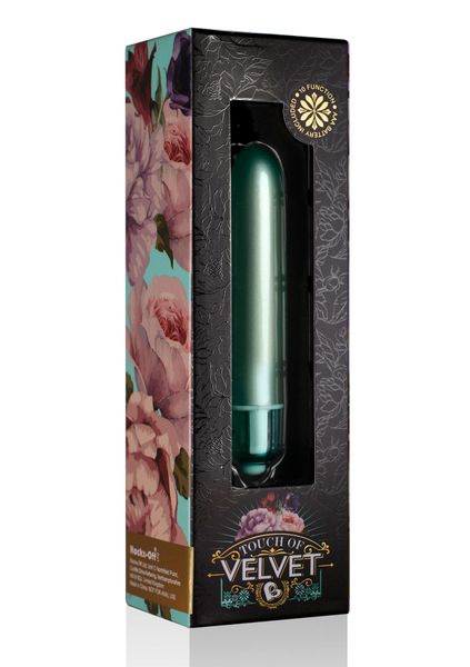 Rocks Off RO-90mm Touch of Velvet Aqua Lily matte bullet vibrator, 10 functions, battery-operated