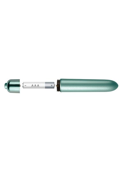 Rocks Off RO-90mm Touch of Velvet Aqua Lily matte bullet vibrator, 10 functions, battery-operated