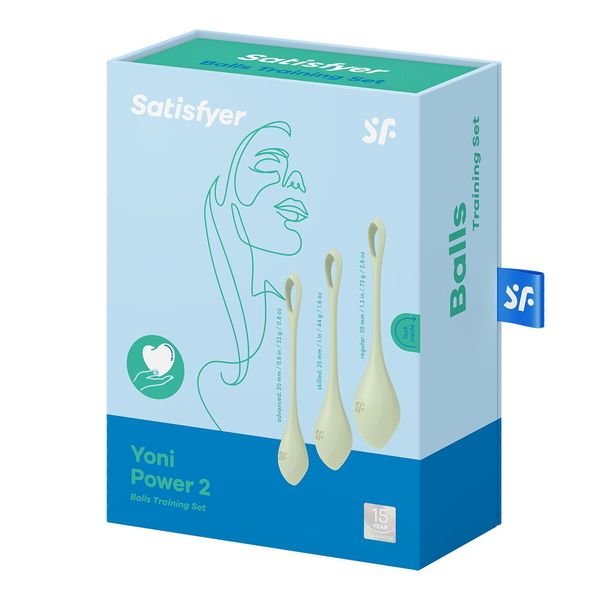 Satisfyer Yoni Power 2 Light Green Yoni Bead Set, diameter 2-2.5-3 cm, weight 22-44-73 g