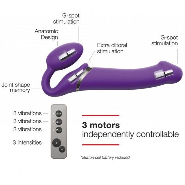 Безремінний страпон з вібрацією Strap-On-Me Vibrating Violet L, діам. 3,7 см, пульт ДК, регульований SO3826 фото