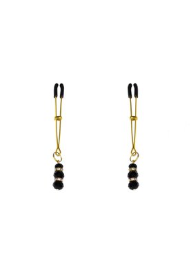 Thin nipple clamps with pendant Feral Feelings - Thin nipple clamps, gold/black