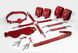 Feral Feelings BDSM Kit 7 Red, handcuffs, leggings, connector, mask, paddle, gag, clamps