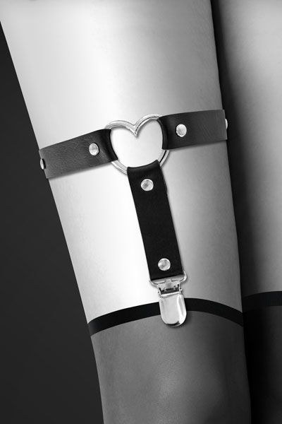 Bijoux Pour Toi WITH HEART Black leg garter with heart, sexy garter, eco leather