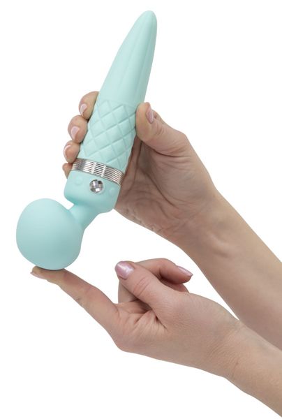 2-in-1 PILLOW TALK Vibrator - Sultry Teal, classic massager and vibrator with rotation, heating