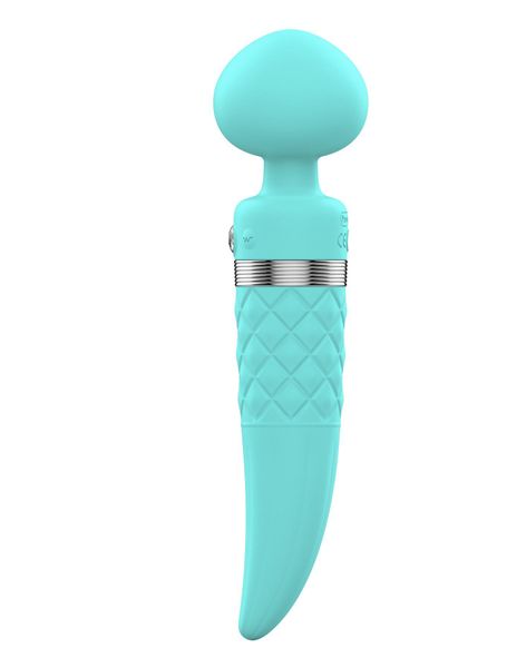 2-in-1 PILLOW TALK Vibrator - Sultry Teal, classic massager and vibrator with rotation, heating