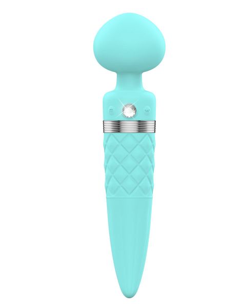 2-in-1 PILLOW TALK Vibrator - Sultry Teal, classic massager and vibrator with rotation, heating