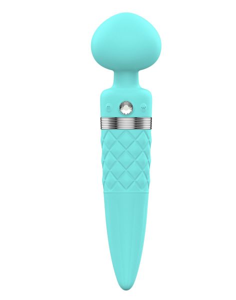 2-in-1 PILLOW TALK Vibrator - Sultry Teal, classic massager and vibrator with rotation, heating