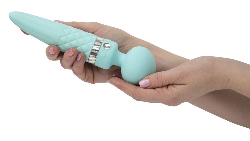 2-in-1 PILLOW TALK Vibrator - Sultry Teal, classic massager and vibrator with rotation, heating