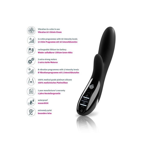 Mystim Daring Danny eStim Black Rabbit Vibrator with electrostimulation, myostimulator