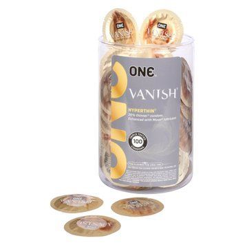 Набір презервативів ONE Vanish Hyperthin, 100 шт, ультратонкі, зі змазкою, паковання-тубус SX0735 фото