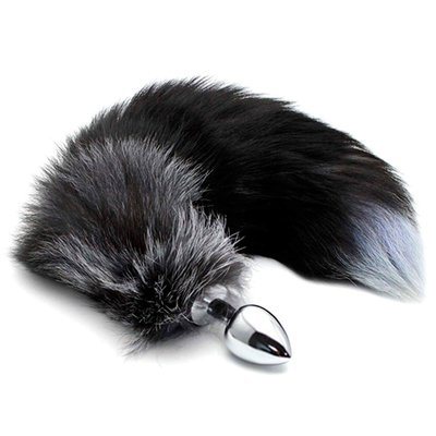 Alive Black And White Fox Tail M Metal Fox Tail Anal Plug, diameter 3.4cm