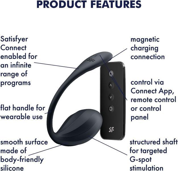 Satisfyer Ribbed Petal Smart Vibrating Egg with App Connect Black, Smartphone Control, Remote Control