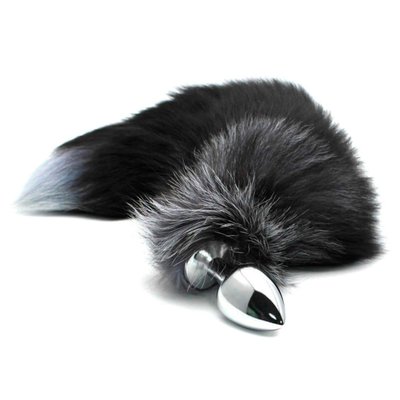 Alive Black And White Fox Tail L Metal Fox Tail Anal Plug, diameter 3.9cm