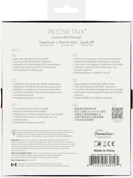 Luxurious Pillow Talk - Racy Teal vibrator with Swarovski crystal for the G-spot, gift packaging