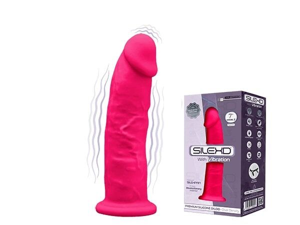 Vibrating dildo SilexD Henry Vibro Pink (MODEL 2 size 7in), dual-layered, diameter 4.4 cm