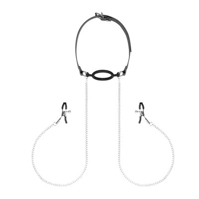 Затискачі з кляпом для сосків Bedroom Fantasies: Nipple Clamps & Silicone Gag Ring SO8819 фото