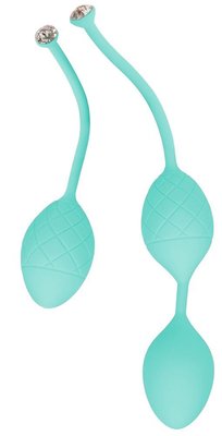 Luxurious PILLOW TALK Vaginal Balls - Frisky Teal with crystal, diameter 3.2cm, weight 49-75g