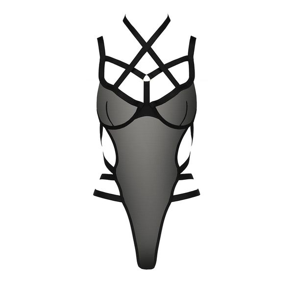 Bodysuit-monokini Passion HAGAR BODY XXL/XXXL black, mesh, double straps, underwired cups