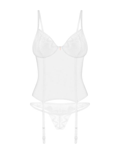 Корсет Obsessive Alissium corset&thong, XS/S, гибкие косточки, открытая спина, стринги в комплекте SX0600 фото