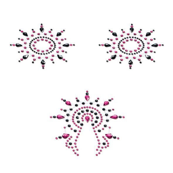 Petits Joujoux Gloria Crystal Paste Set of 3 - Black/Pink, adornment for the chest and vulva