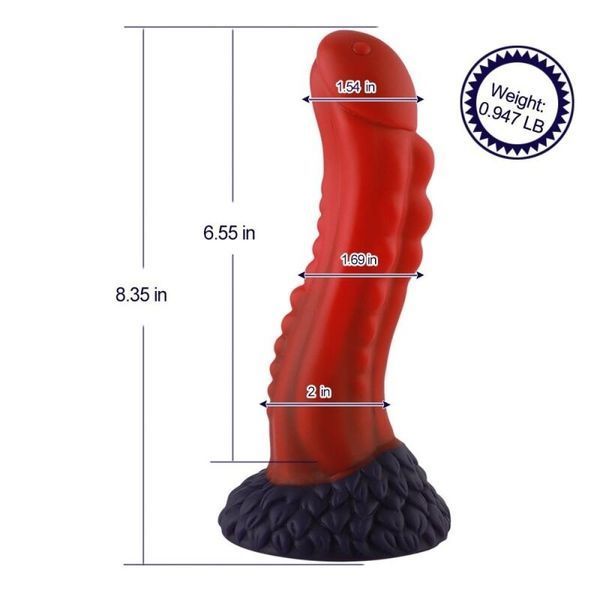 Dildo for sex machines Hismith 8.35&Prime; Curved Silicone Dildo Red Monster Series, KlicLok system