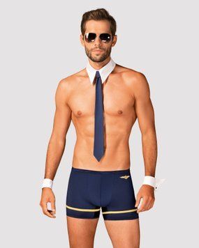 Erotic pilot costume Obsessive Pilotman set 2XL/3XL, boxers, cuffs, collar with tie, very