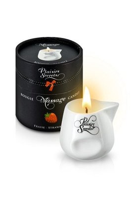 Plaisirs Secrets Strawberry massage candle (80 ml) gift set, ceramic jar