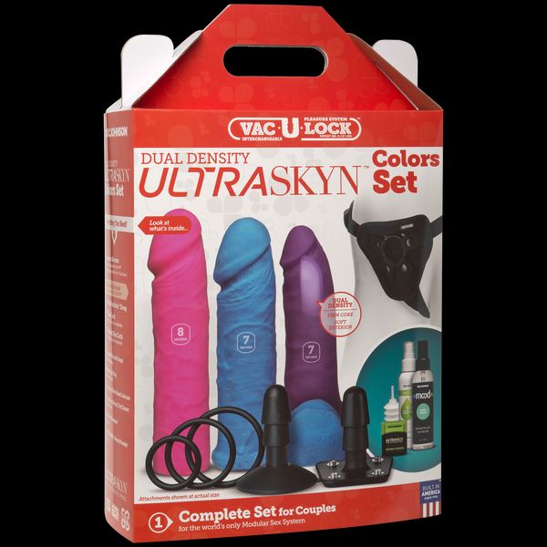 Набір для страпону Doc Johnson Vac-U-Lock Dual Density UltraSKYN Colors Set, діаметр 3х4,5 см SO1988 фото